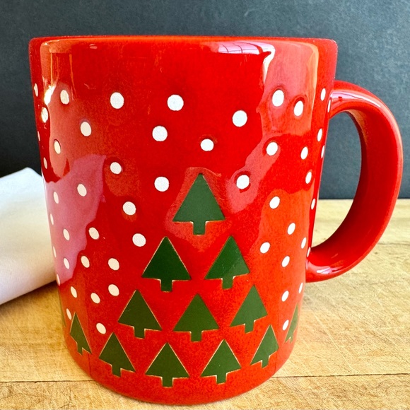 NEW Waechtersbach Germany Christmas Red Holiday Mug Green Trees, White Snow - Picture 2 of 9